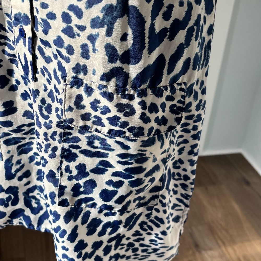 Dennis Basso small blue & white cheetah print tunic top dress swim cover - Picture 3 of 9